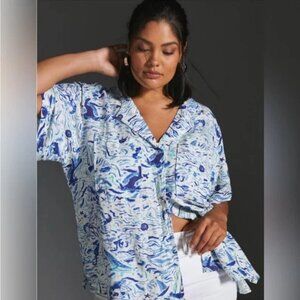 Anthropologie Maeve Classic Surf shirt linen blend split back Small oversized